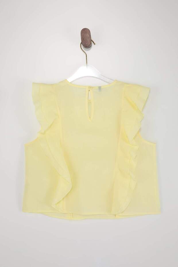 Sarı Fırfır Detaylı Crop Boy Yarı Transparan Dokuma Bluz TWOSS26BZ00403 - 6