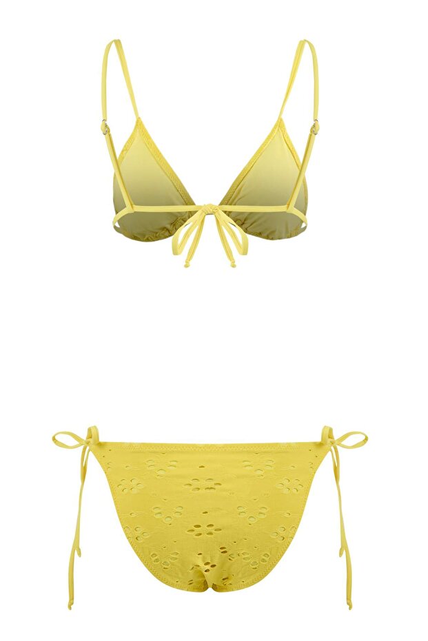 Sarı Dokulu Üçgen Bağlamalı Normal Bel Regular Bikini Takımı TBESS24BT00082 - 4