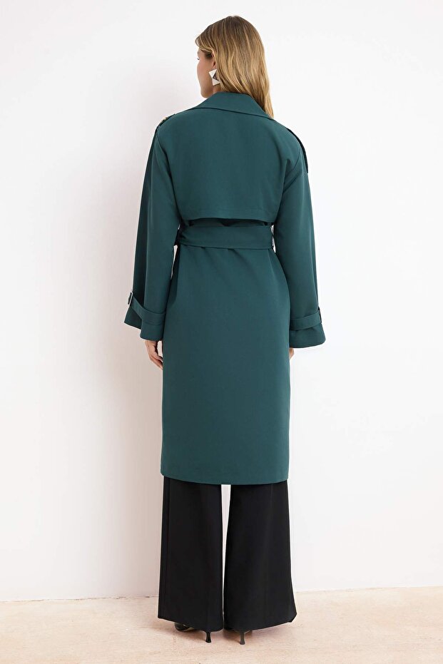 Yeşil Oversize Kuşaklı Trençkot TWOSS21TR0005 - 4