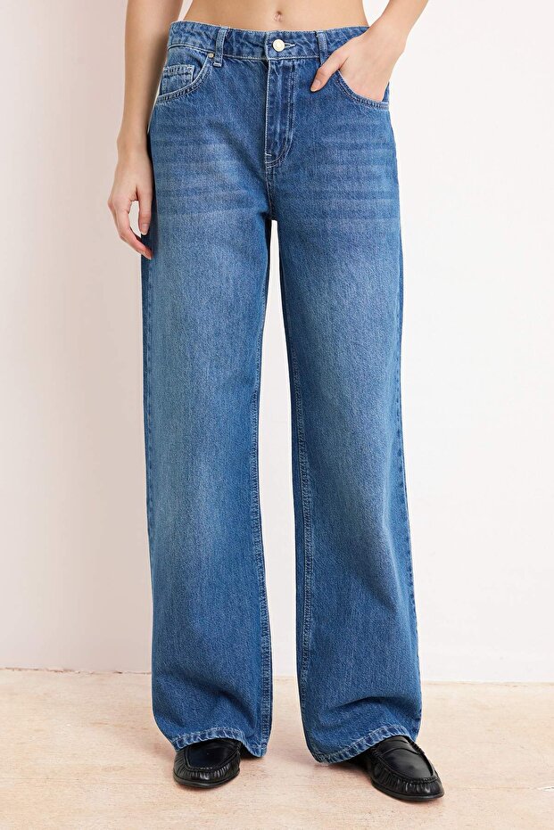 Mavi More Sustainable DÖKÜMLÜ Normal Bel %100 Pamuk Uzun Boy Wide Leg Jeans TWOSS26JE00135 - 5