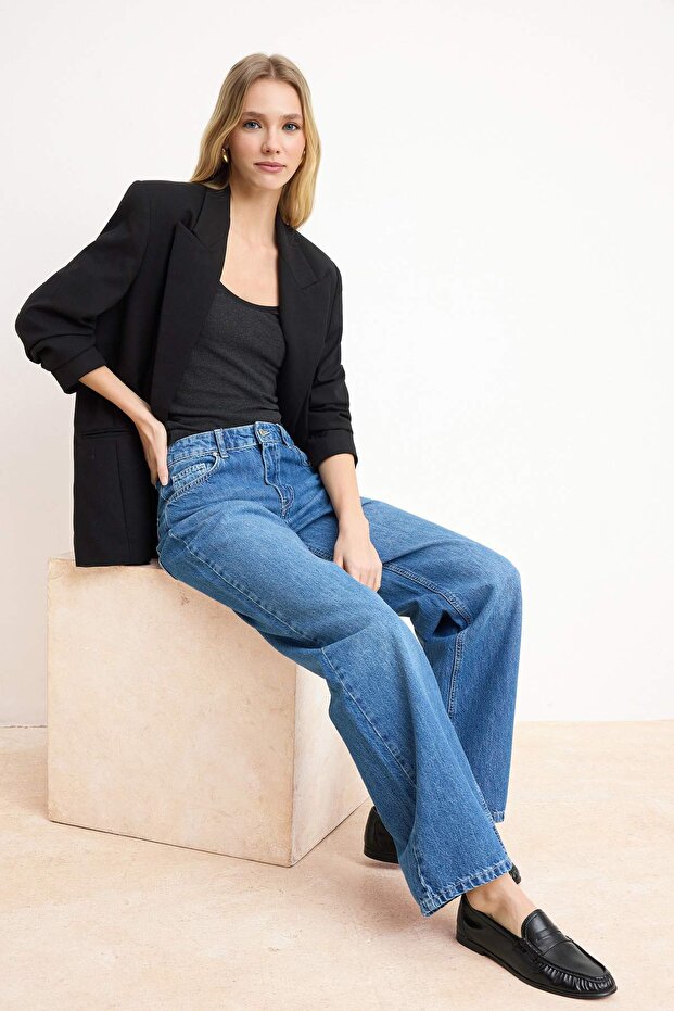 Mavi More Sustainable DÖKÜMLÜ Normal Bel %100 Pamuk Uzun Boy Wide Leg Jeans TWOSS26JE00135 - 4
