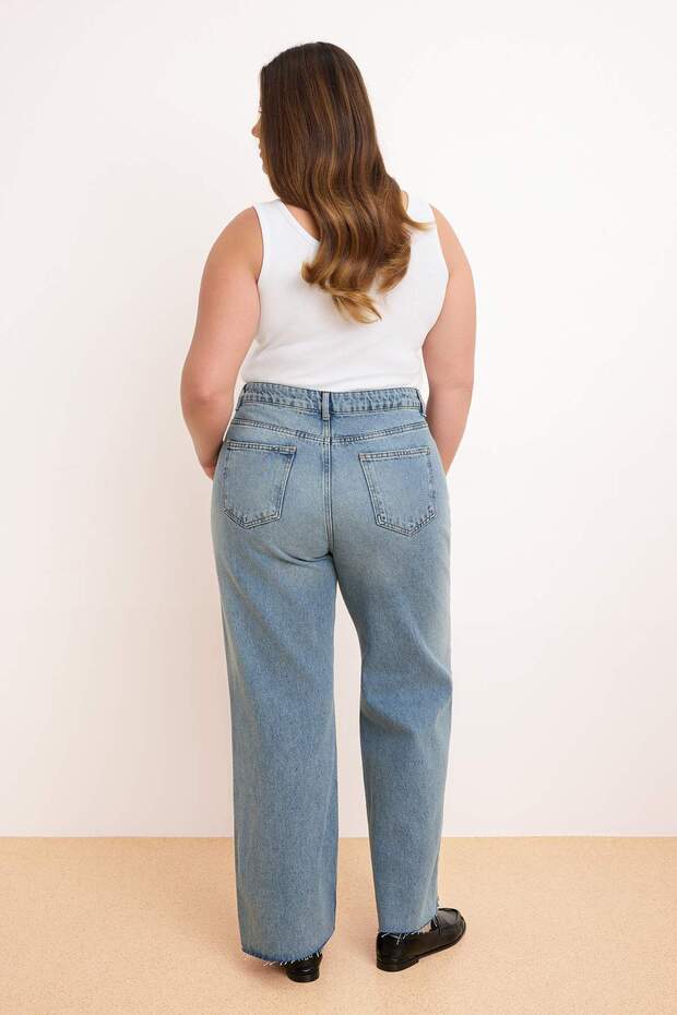 Mavi Paça Kesikli Lastikli Bel %100 Pamuk Non-Stretch Geniş Paça/Wide Leg Jeans TBBSS26CJ00016 - 4