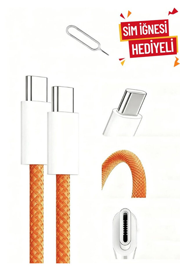 FABRON 60W İPhone Samsung Mi Huawei Type-C to Type-C 1M Halat Örgü Universal Hizli Sarj ve Data Kablosu