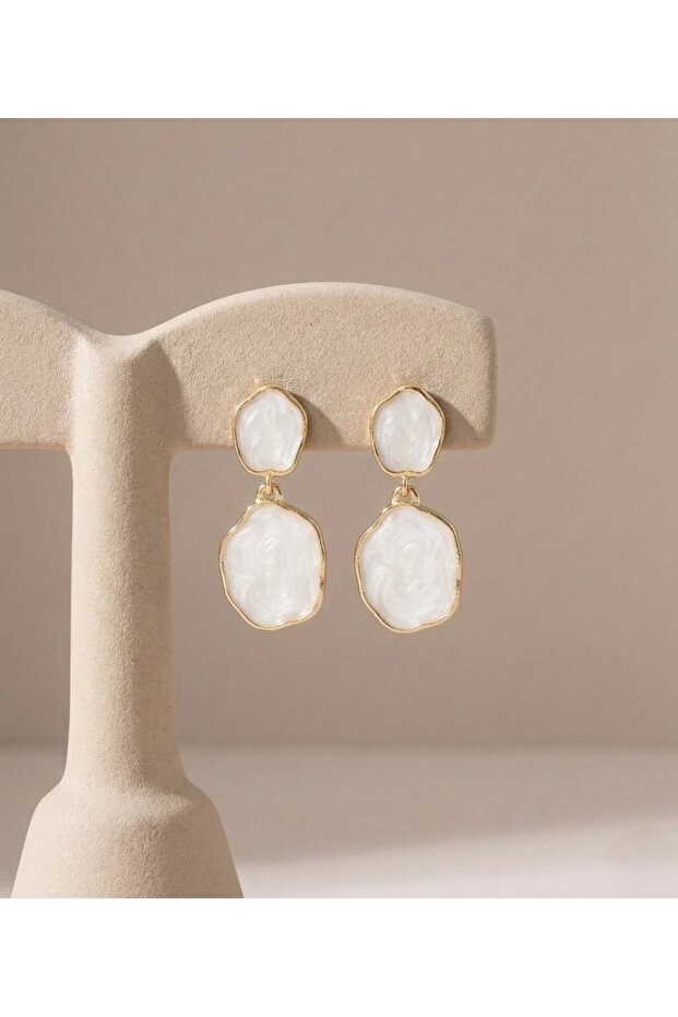 White Coral Enamel Dangle Earrings - 2