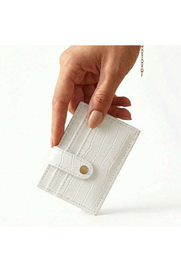Women's Snap Fastener Shiny Crocodile Patterned Faux Leather Card Holder 7X11Cm