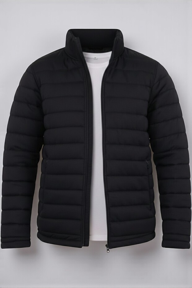 Men's Black Quilted Lined Double Pocket Puffer Jacket