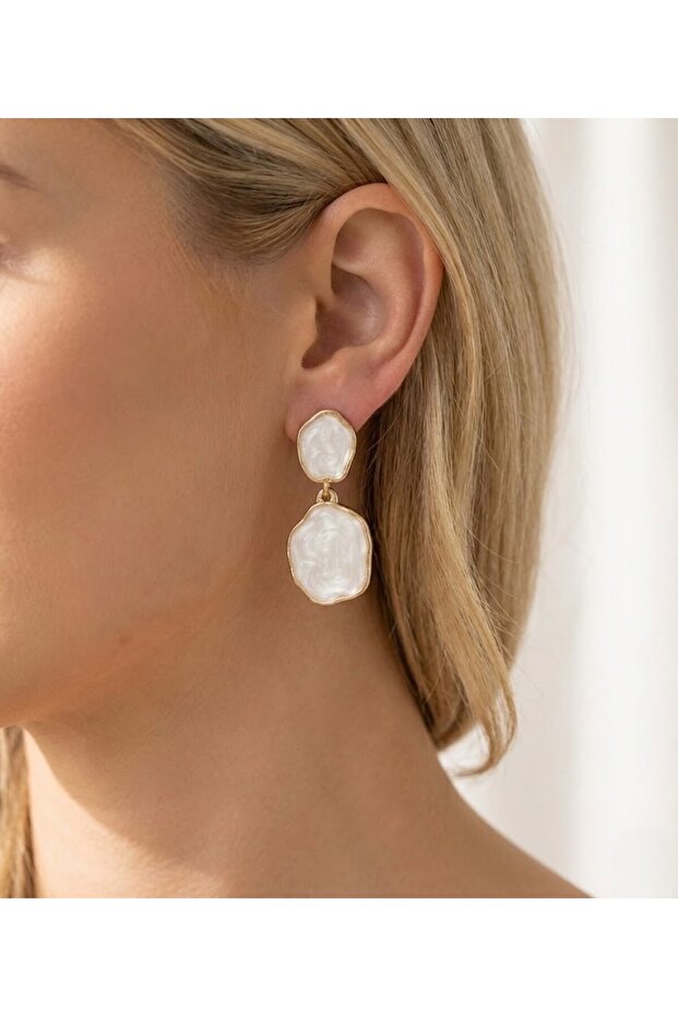 White Coral Enamel Dangle Earrings - 1