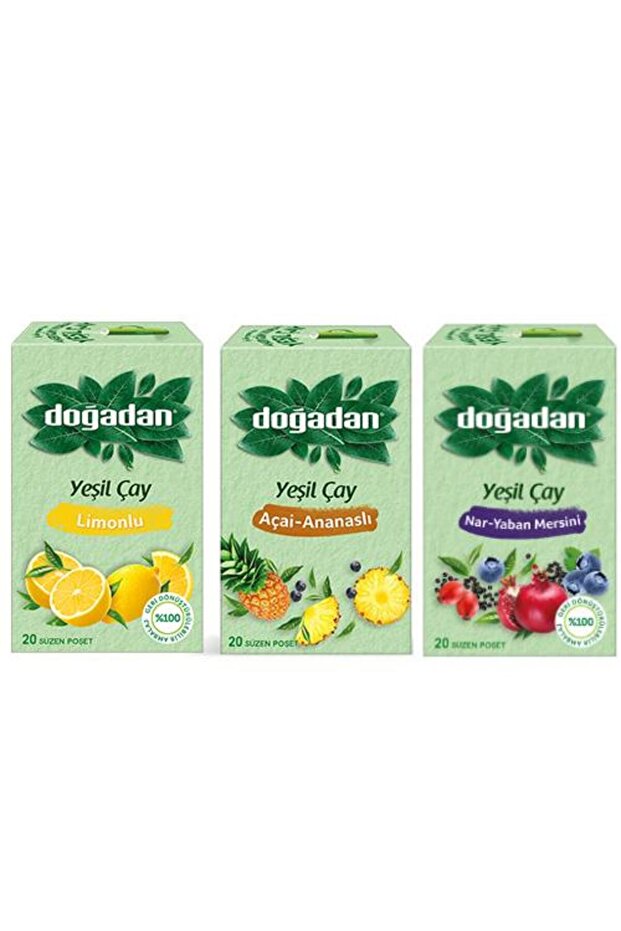 Green Tea Trial Set, Pomegranate Blueberry, Lemon Green Tea, Pineapple Green Tea (3 Pieces)
