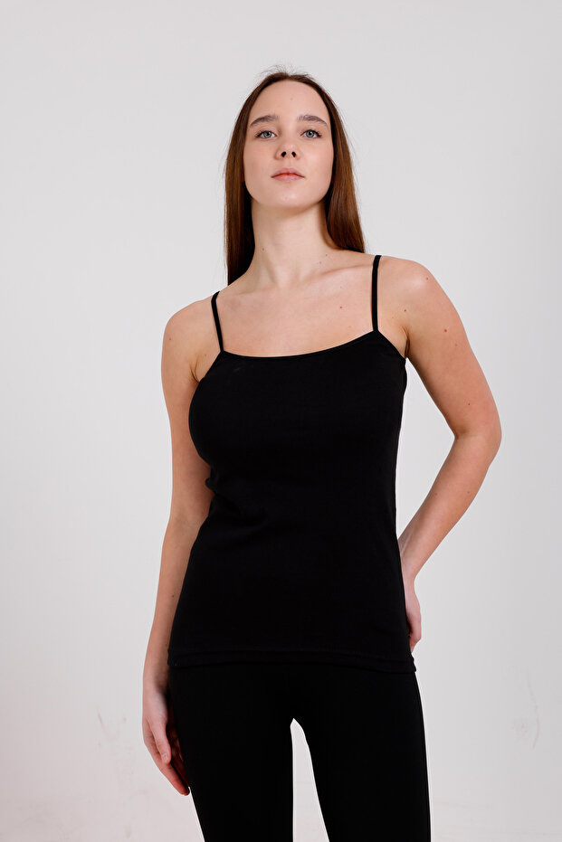 3'lü Basic Pamuk Ip Askı Atlet Siyah - 4