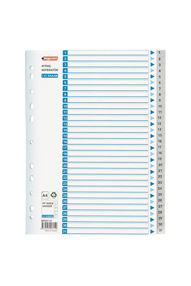 فاصل PP بأرقام من 1 إلى 31 × 10 قطع