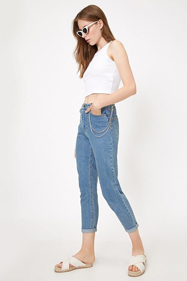 Blue Lycra Mom Jean Trousers (Color Does Not Fade)