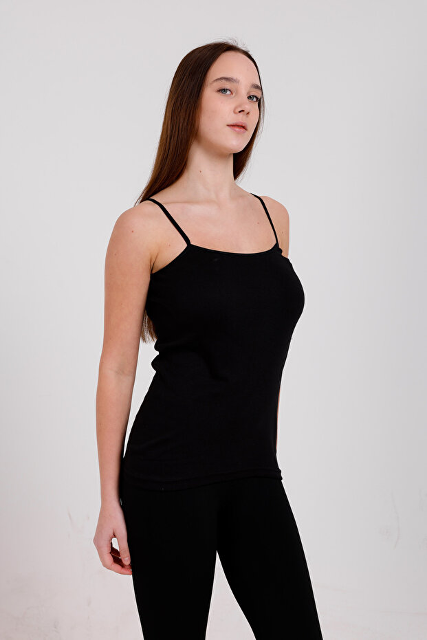 3'lü Basic Pamuk Ip Askı Atlet Siyah - 2