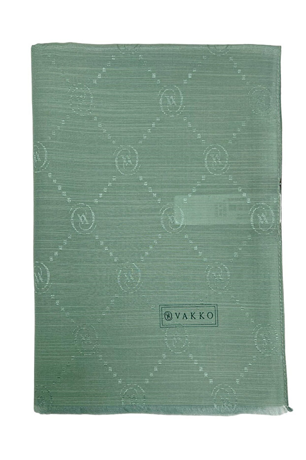 Pamuk İpek Şal - Monogram - Mint - 1
