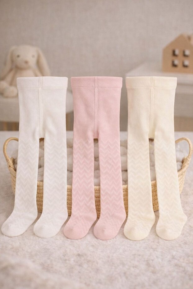 Pack of 3 Girls' & Kids' Cotton Patterned Tights