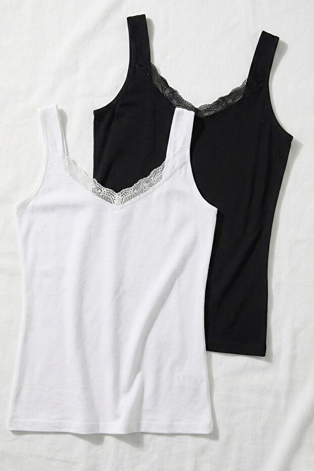 Kadın Atlet Kalın Askılı Dantelli (%96 Pamuk - %4 Elastan) - 4