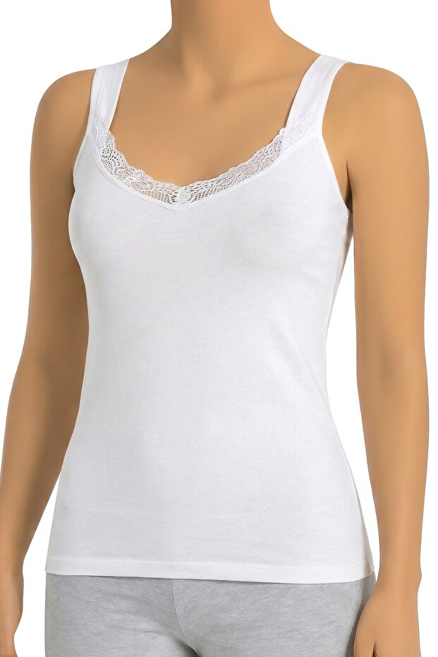 Kadın Atlet Kalın Askılı Dantelli (%96 Pamuk - %4 Elastan) - 1