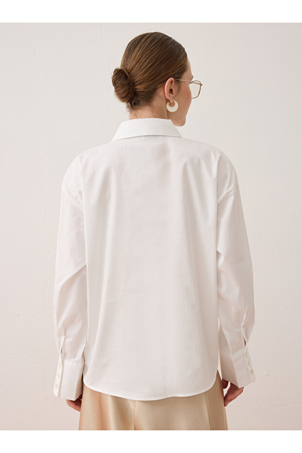 Off-Shoulder Basic Shirt - White - - 5