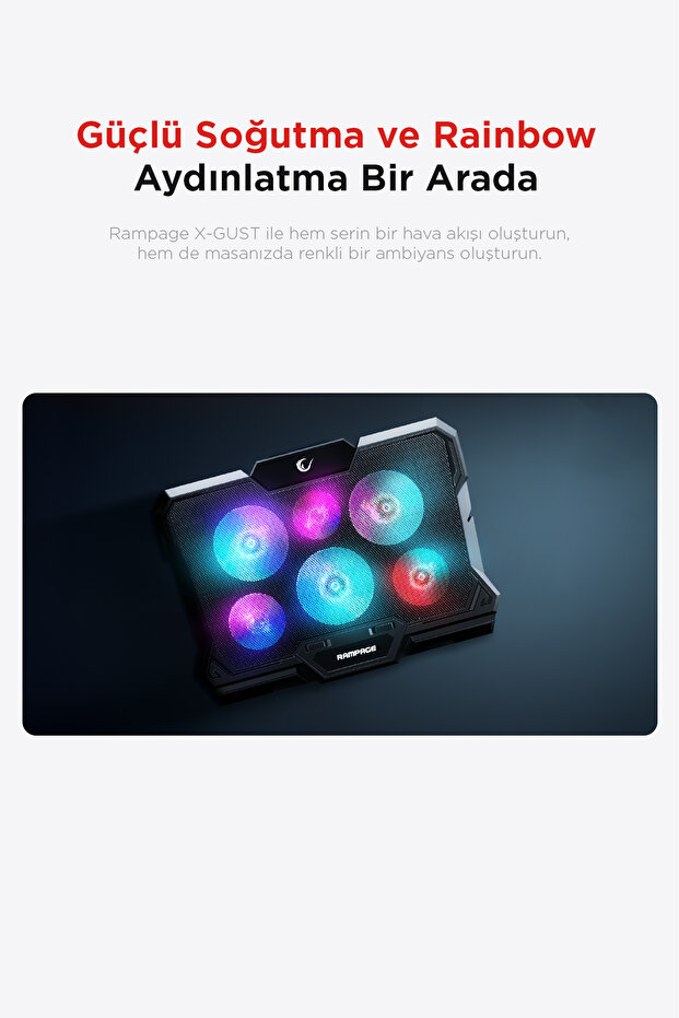 Ad-rc10 X-gust 6 Fanlı Rainbow Notebook Soğutucu Stand-siyah - 4