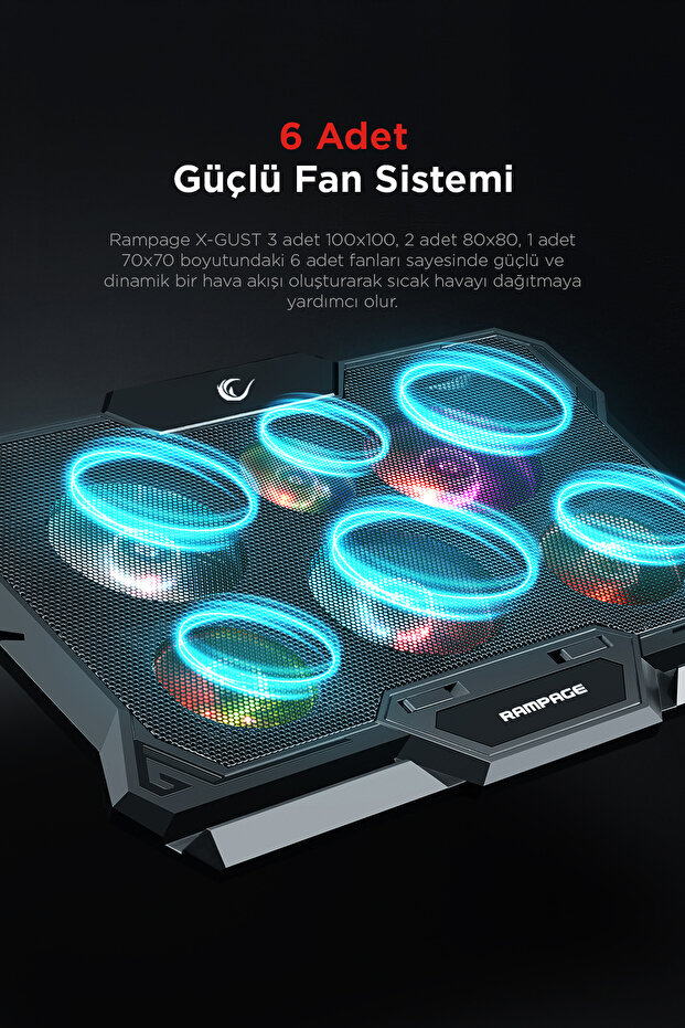 Ad-rc10 X-gust 6 Fanlı Rainbow Notebook Soğutucu Stand-siyah - 3