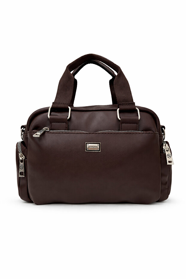 Women's Multi-Compartment Adjustable Crossbody Hand and Shoulder Bag S-1422 Brown