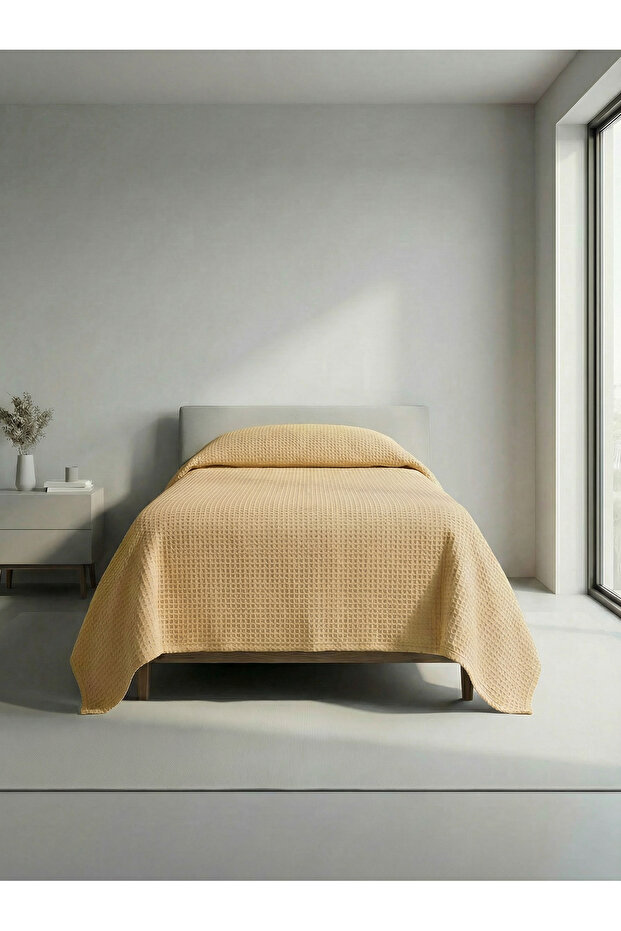 Premium 100% Cotton Single Summer Pique, Bedspread, Anti-Sweat Fabric (Sun Yellow)(160X240Cm)
