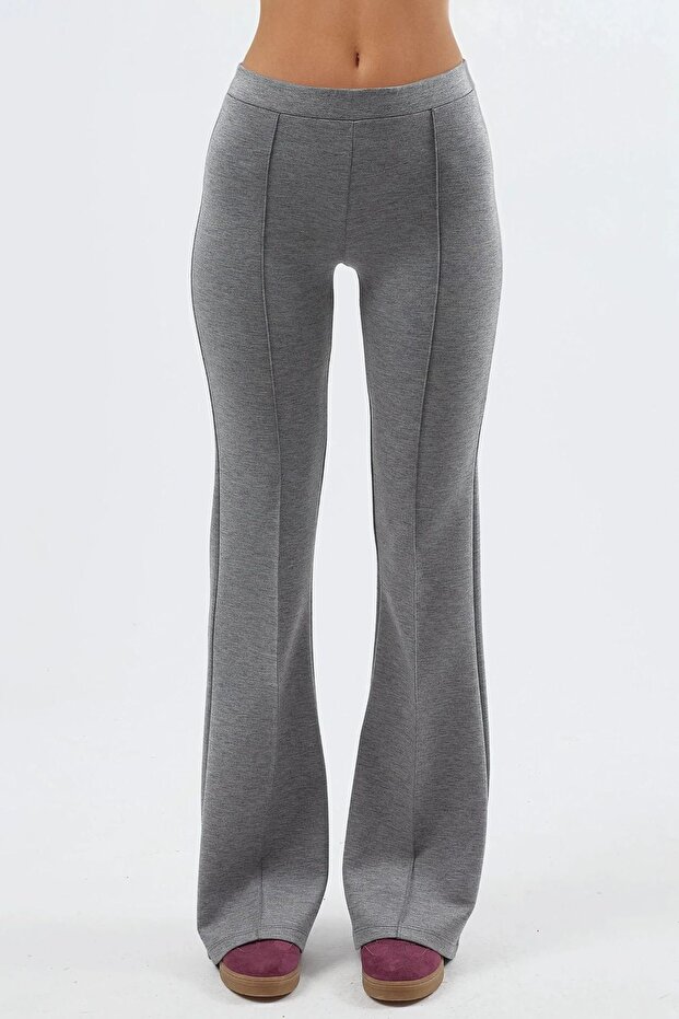 BUSEM Nervürlü Esnek Örme İspanyol Paça Pantolon - 7