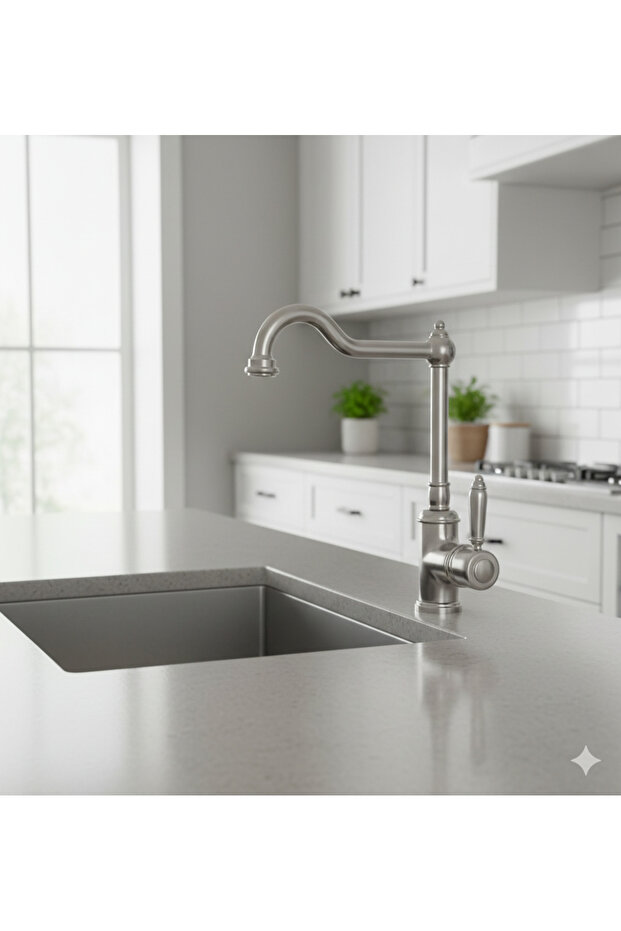 Inox Satin Silver Color Hot and Cold Water Inlet Rustic Model Kitchen Sink Faucet