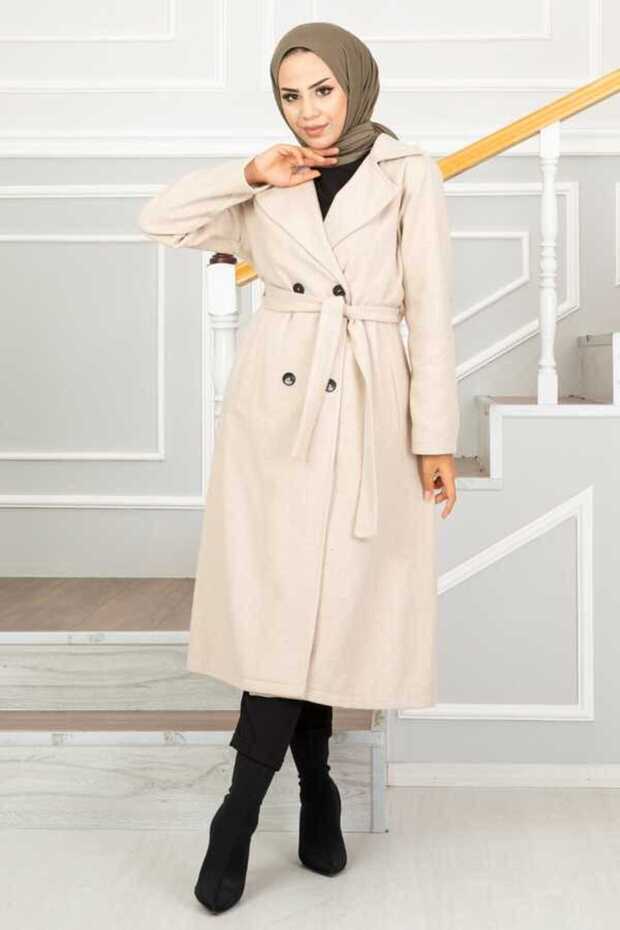 4-Button Hijab Coat Stone - 2