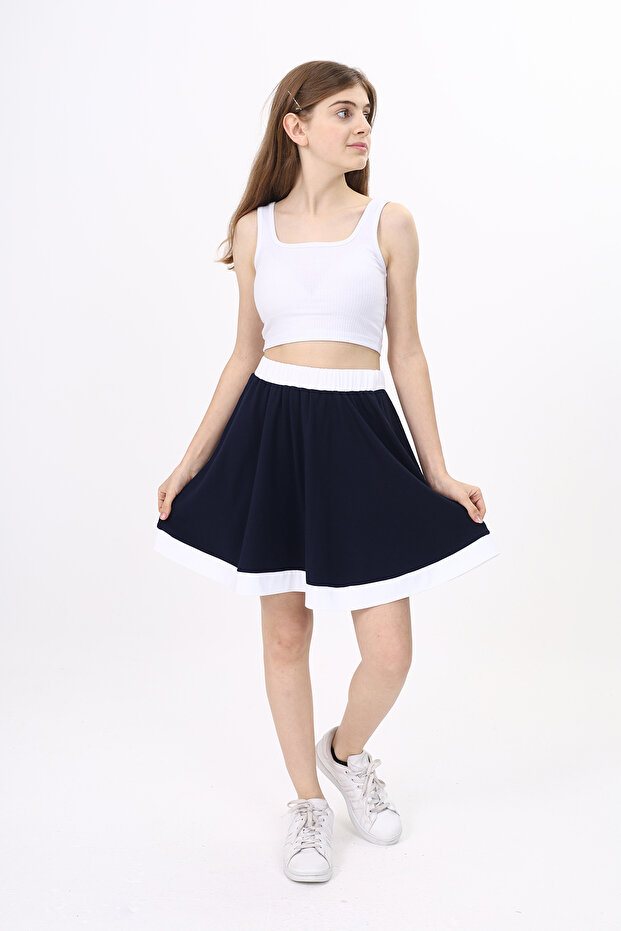 Girl's Basic A-Line Skirt with Elastic Waist - Garni Detail