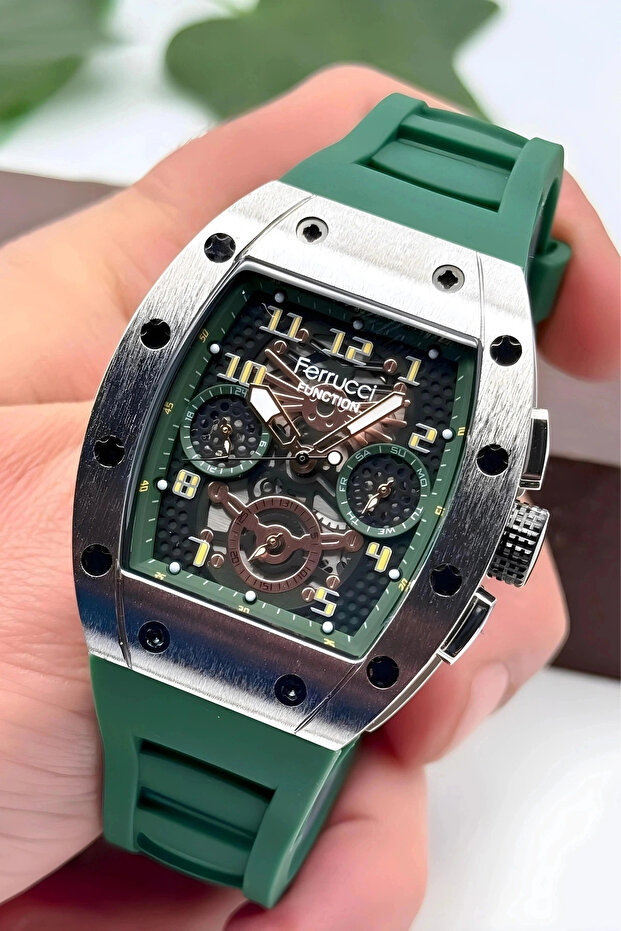 Function Men's Wristwatch with Silicone Cord Bracelet Gift 3atm Green Sdfer066
