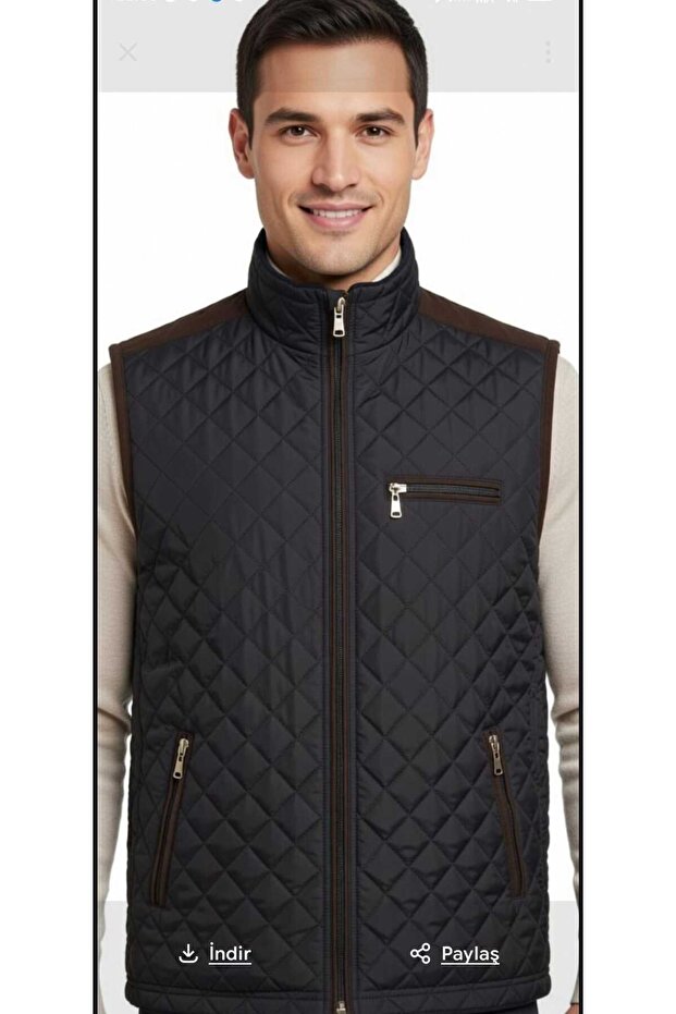 Dark Blue Tie Stitched Quilted Vest - 1