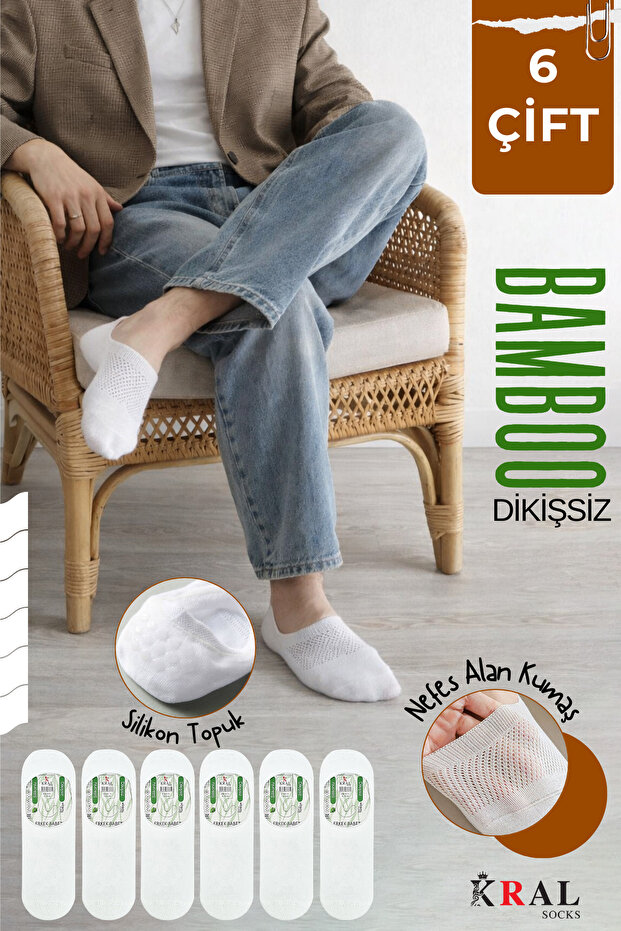 6 Pairs Unisex Bamboo Seamless Silicone Non-Slip Invisible Ballerina Socks