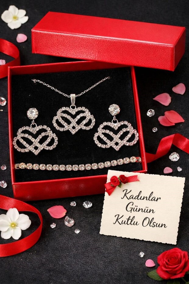 Women's Necklace Earrings Bracelet Jewelry Gift Set Infinity Detail Set Zircon Special Day