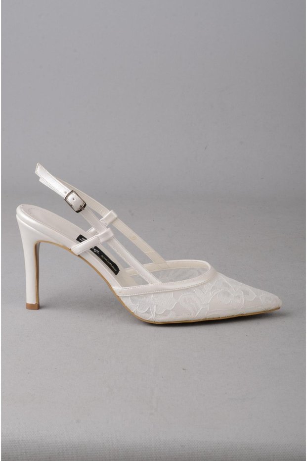 SEÇ 699 Tulle Detailed Mother-of-Pearl Shoes (Heel Height 9.5 cm) MOTHER-OF-PEARL