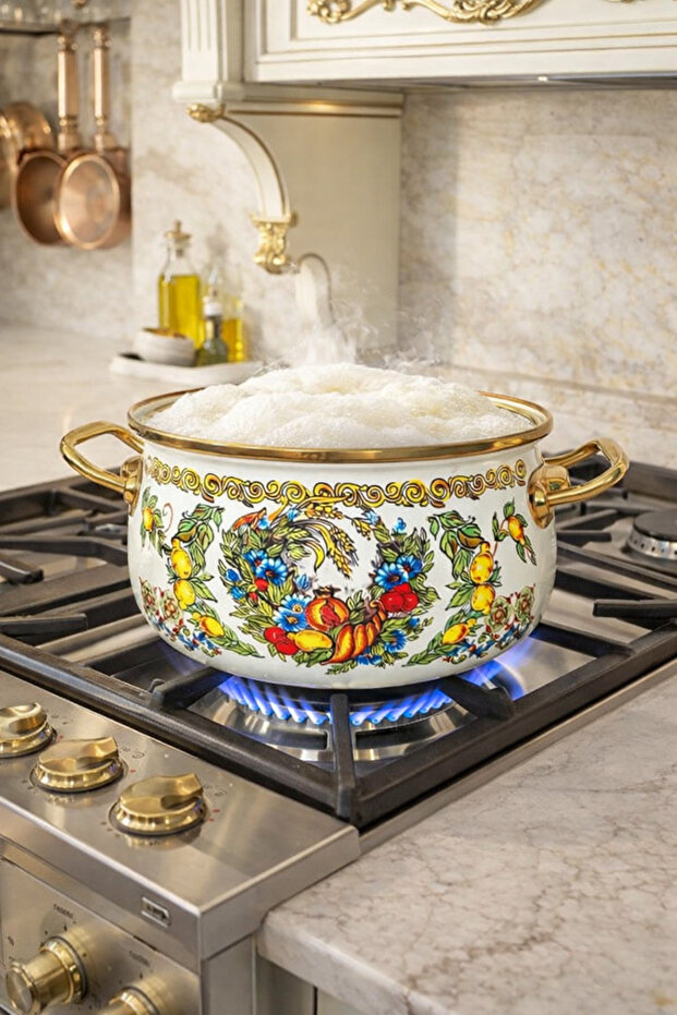 Pomegranate Lemon Luxury Enamel Pot 5 Liters 24 cm Diameter Milk Yogurt Soup Pot