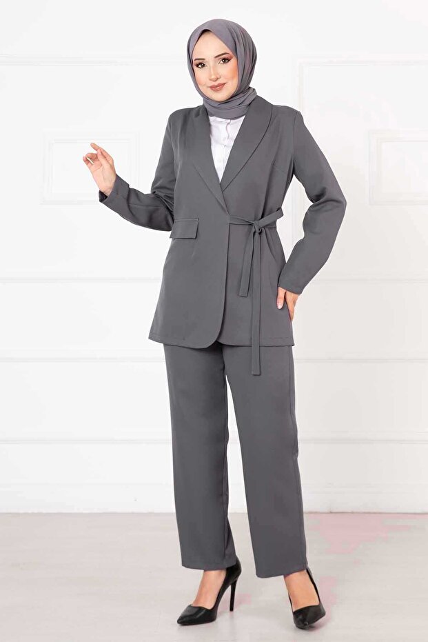 Side-Tie Jacket Set Smoked