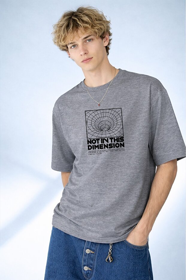 Men's Not in This Dimension Printed Dimensional Graphic Design Gray T-Shirt
