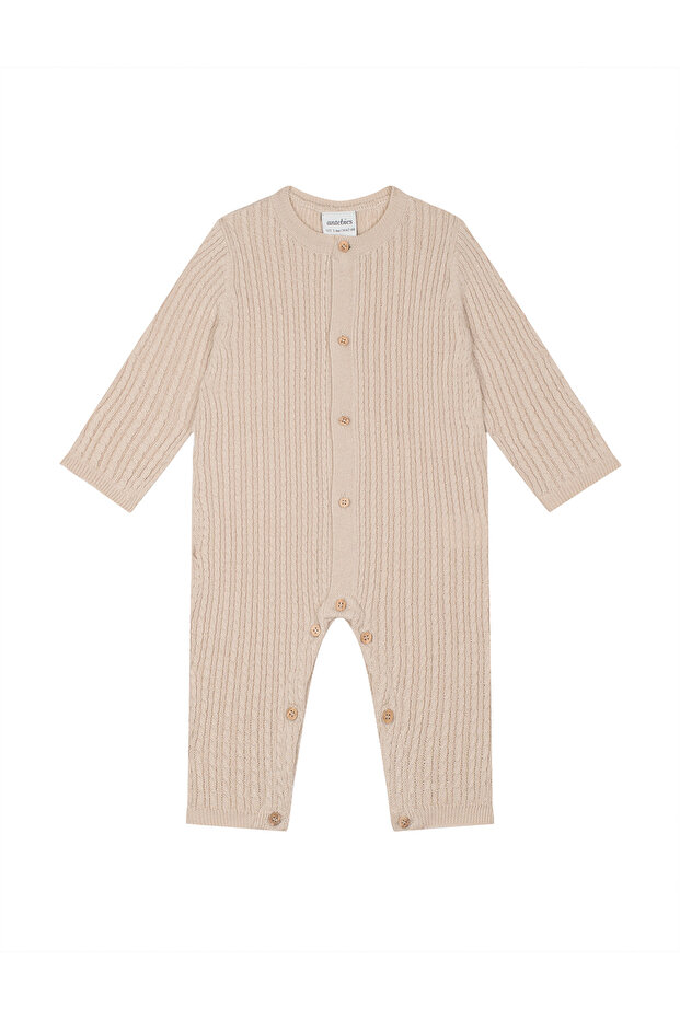 Cream Herringbone Knitted Long Sleeve Baby Girl and Boy Romper Without Booties