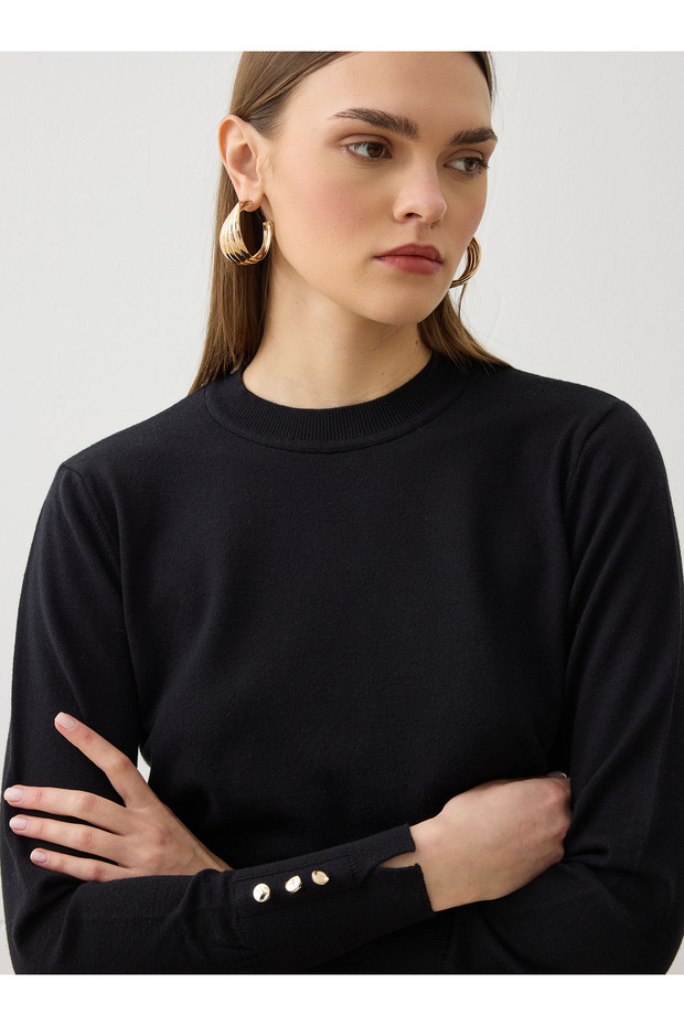 سترة تريكو بأزرار ذهبية - أسود - - 4