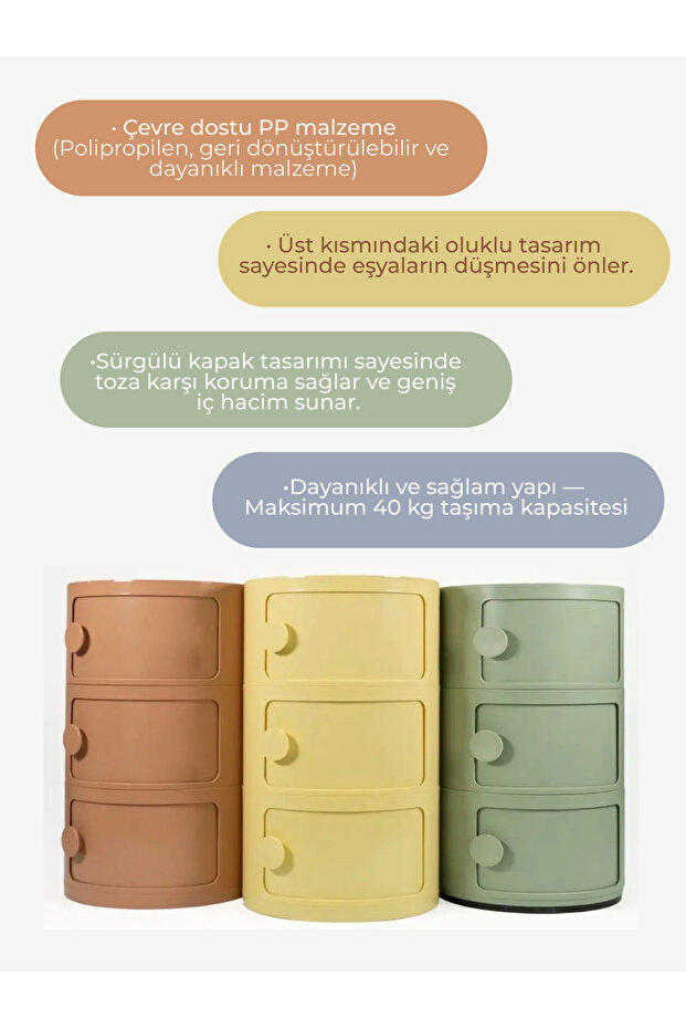 Duru 3 Çekmeceli Komodin Krem - 3