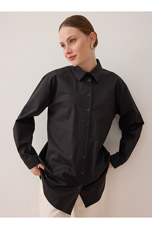 Patlı Basic Poplin Gömlek - Siyah - - 3