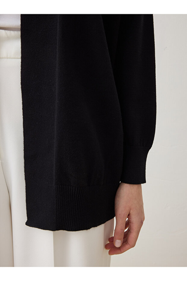 Kemerli Triko Hırka - Siyah - - 6