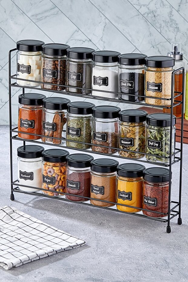 3-Tier Large Stand 18-Piece Round Glass Spice Set - Spice Kit
