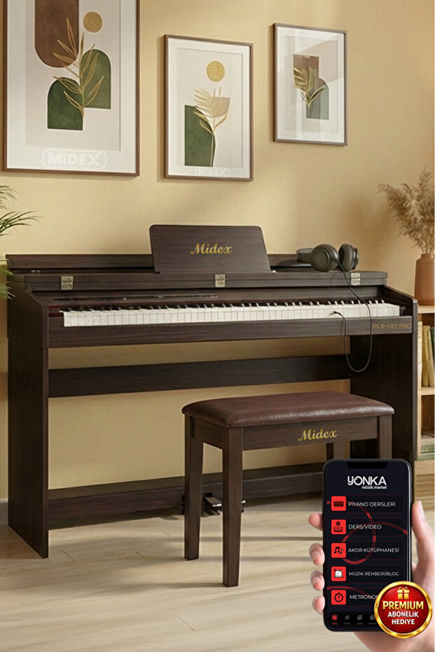 Midex Plx-140 Pro-sr Dijital Piyano Bluetooth Tuş Hassasiyeti 88 Tuşlu Kapaklı (KULAKLIK VE TABURE)