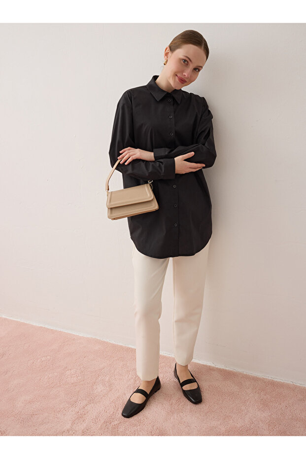 Patlı Basic Poplin Gömlek - Siyah - - 2
