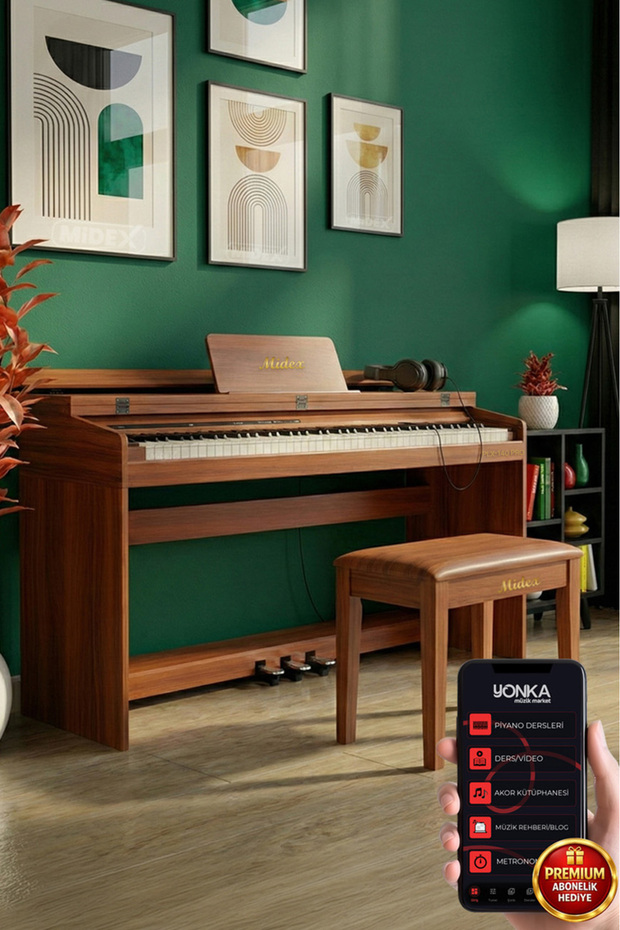 Midex Plx-140 Pro-or Dijital Piyano Bluetooth Tuş Hassasiyeti 88 Tuşlu Kapaklı (kulaklık Ve Tabure)