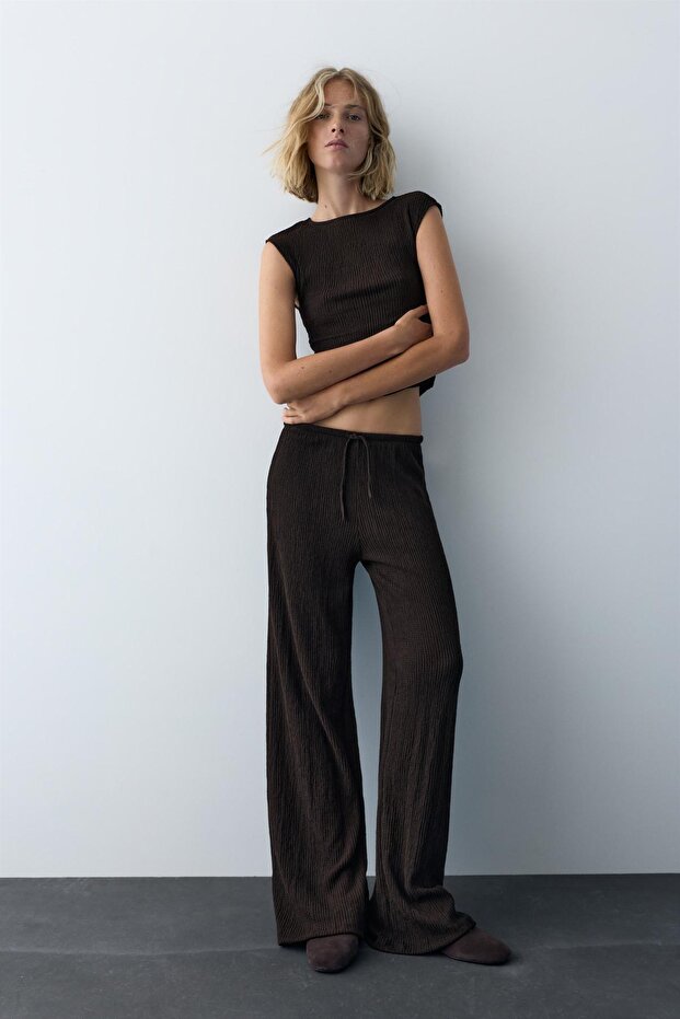 Bambula geniş paça pantolon - 2