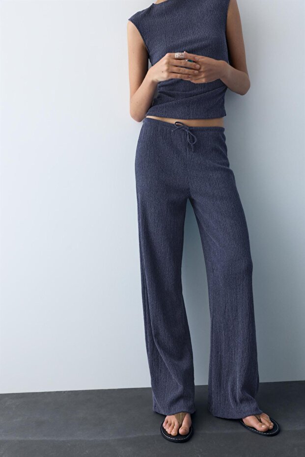 Bambula geniş paça pantolon - 3