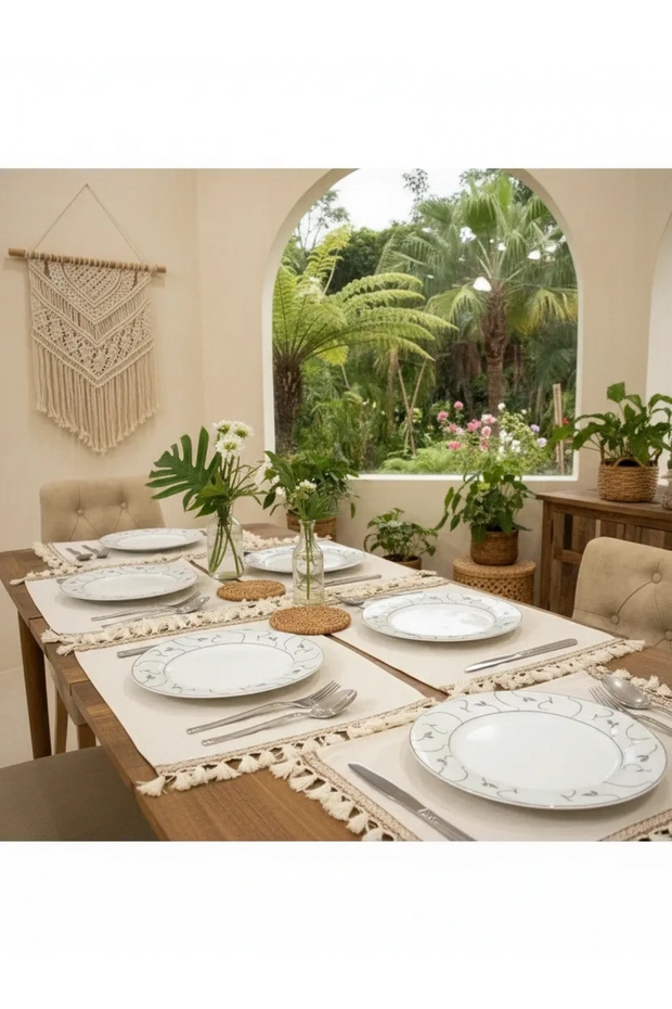 8-PIECE LINEN BROWN STRIPED AMERICAN SERVICE SET [35X55]