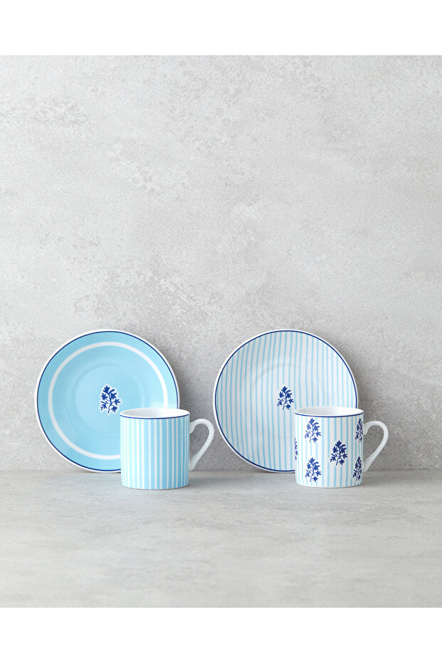 4 db 2 személyes Rapture porcelán kávéscsésze készlet 80 ml kék - 1